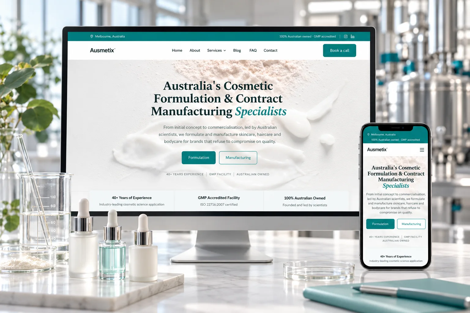 Ausmetix website shown on desktop and mobile