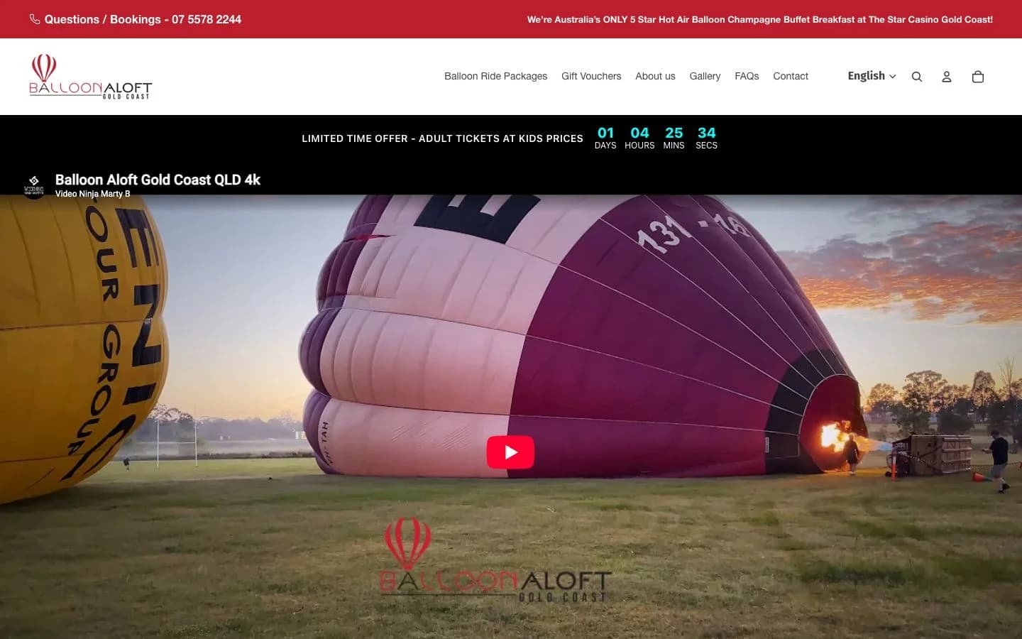 Balloon Aloft Gold Coast desktop website preview