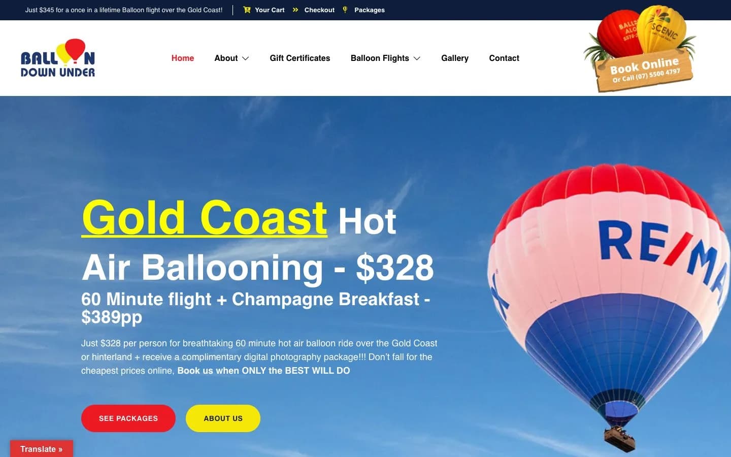 Balloon Down Under website loading preview