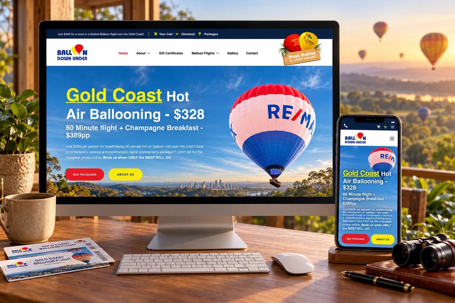 Balloon Down Under website shown on desktop and mobile
