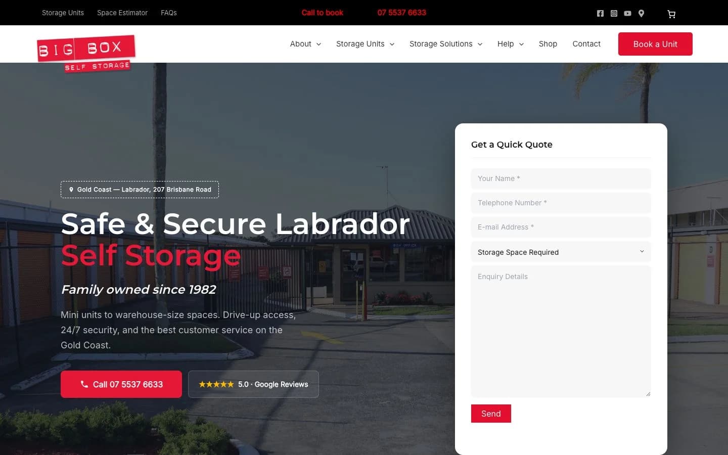 Big Box Self Storage website loading preview