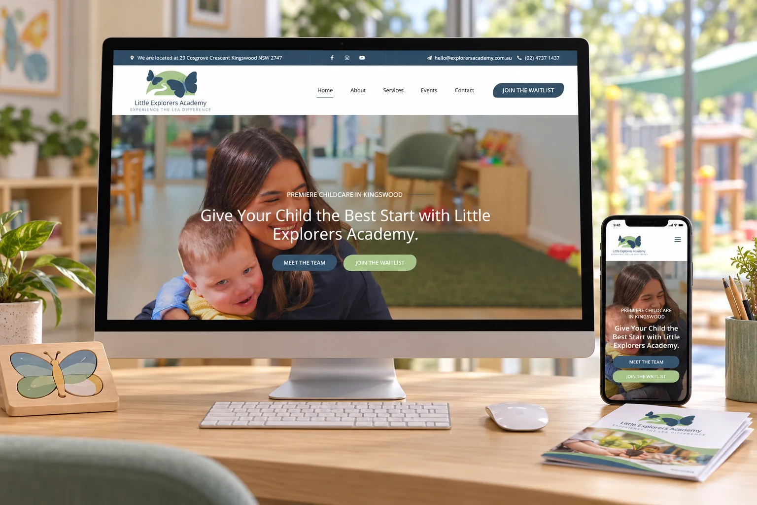 Little Explorers Academy website shown on desktop and mobile