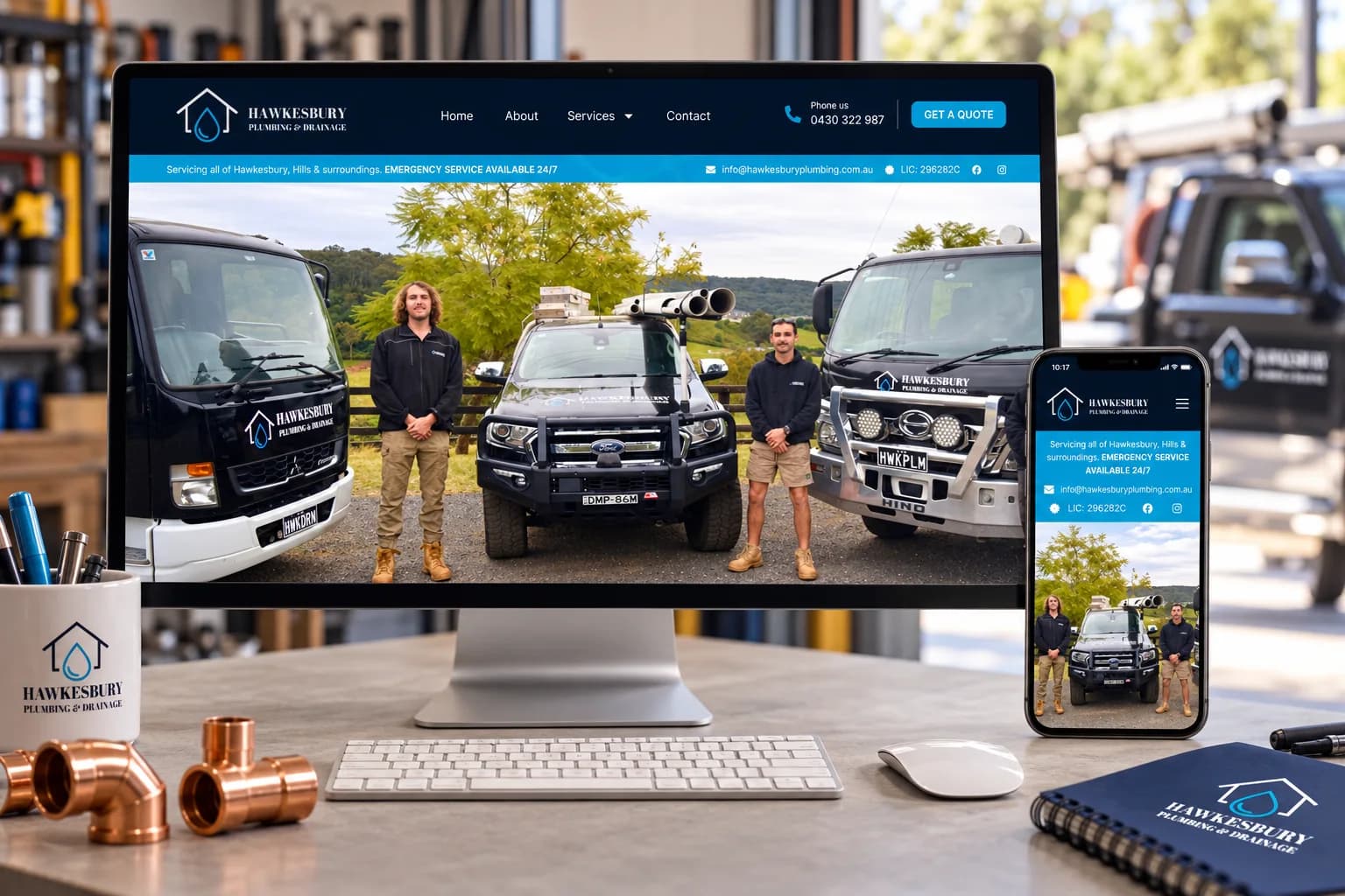 Hawkesbury Plumbing website shown on desktop and mobile