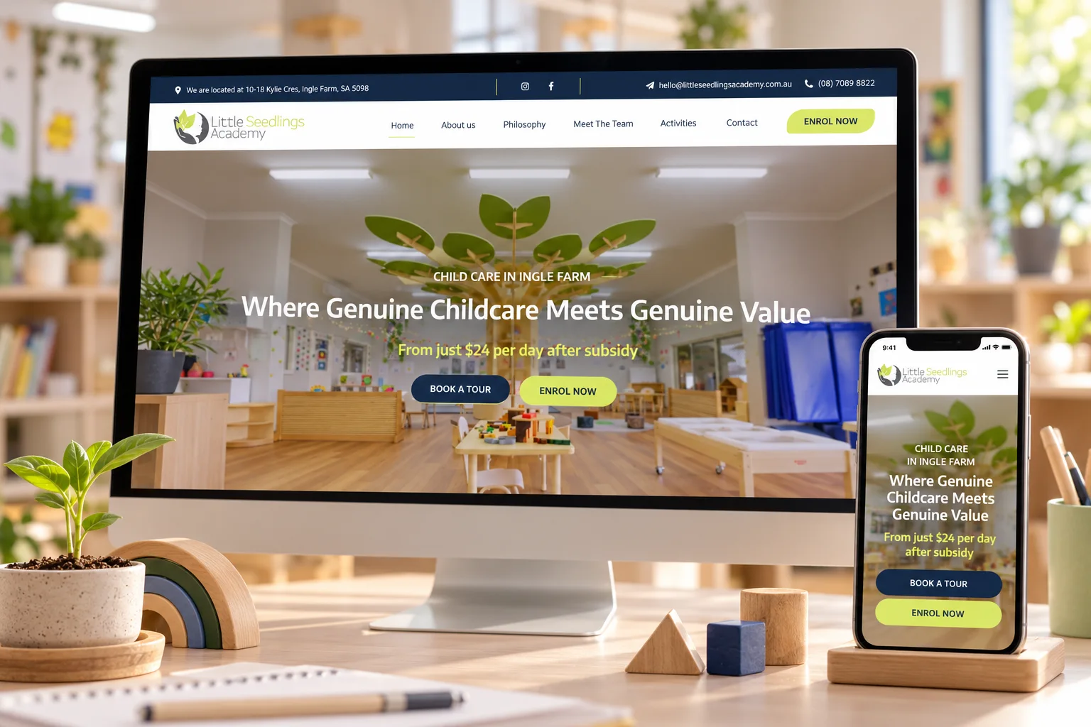 Little Seedlings Academy website shown on desktop and mobile