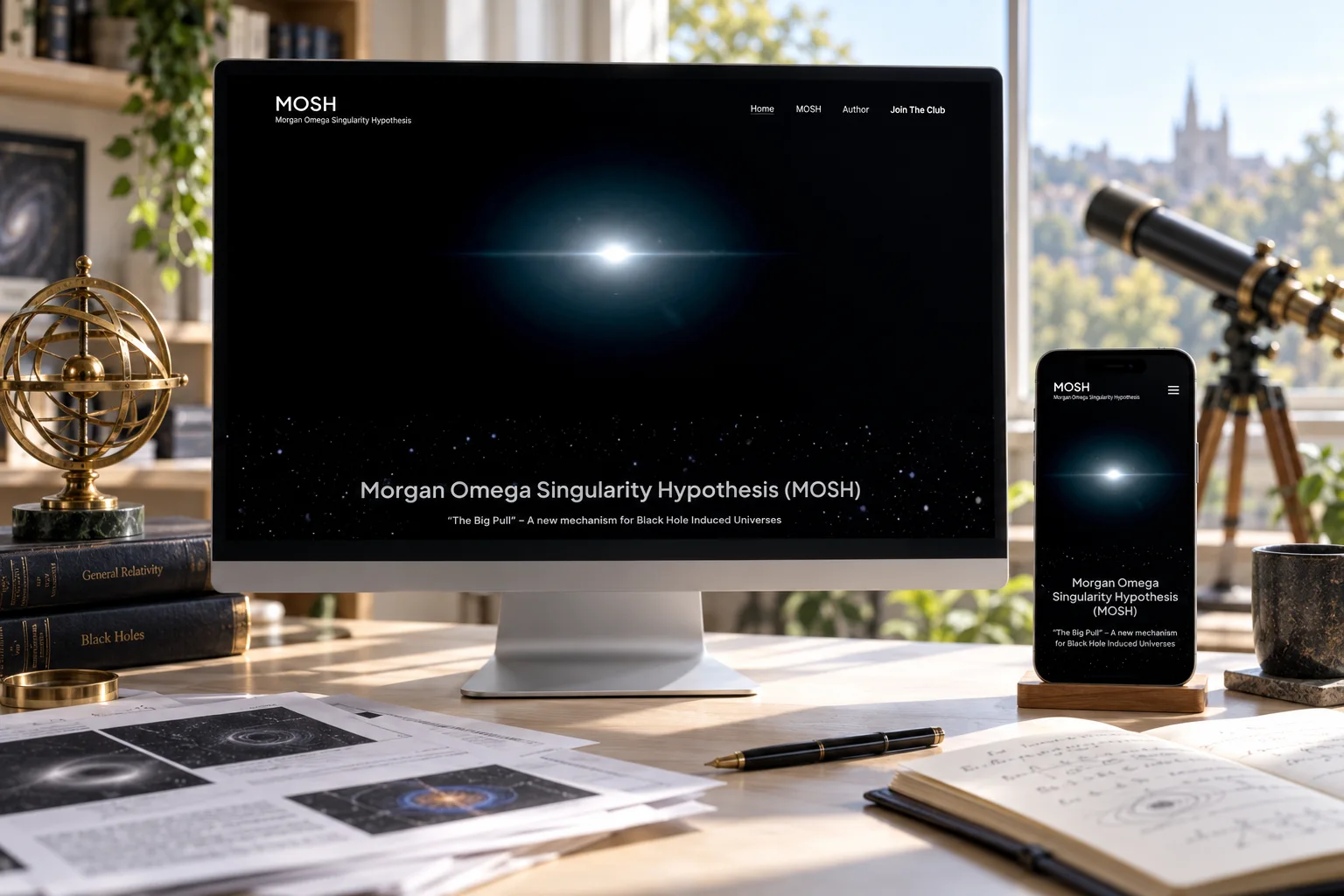 Morgan Omega Singularity Hypothesis website shown on desktop and mobile