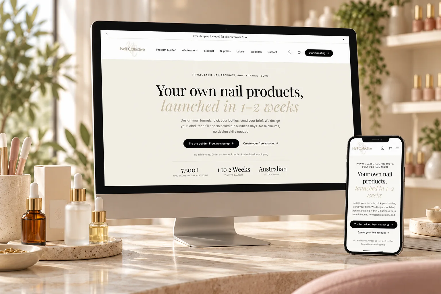 Nail Collective website shown on desktop and mobile