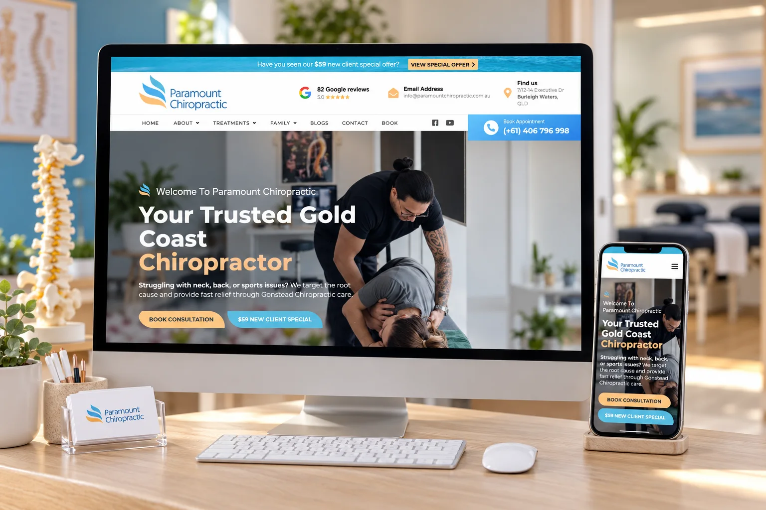 Paramount Chiropractic website shown on desktop and mobile