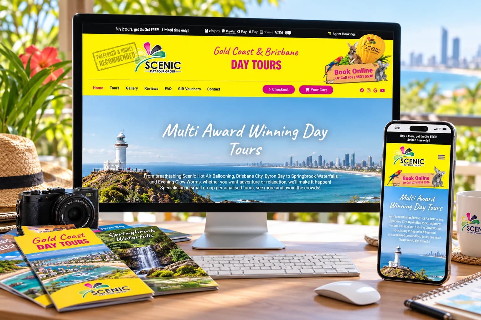Scenic Day Tour Group website shown on desktop and mobile