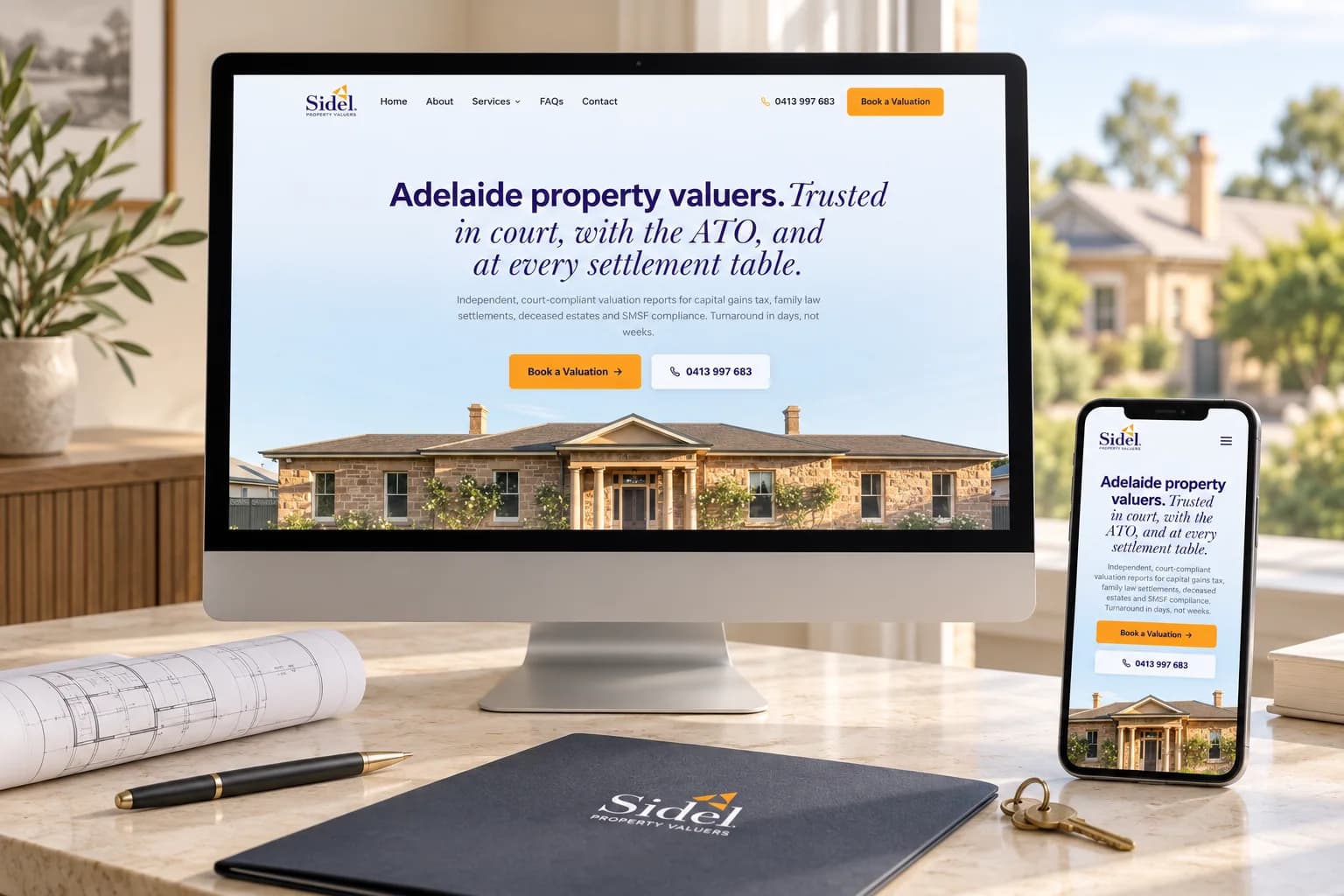 Sidel Property Valuers website shown on desktop and mobile
