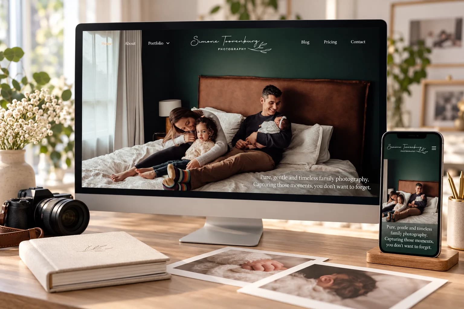 Simone Toorenburg Photography website shown on desktop and mobile