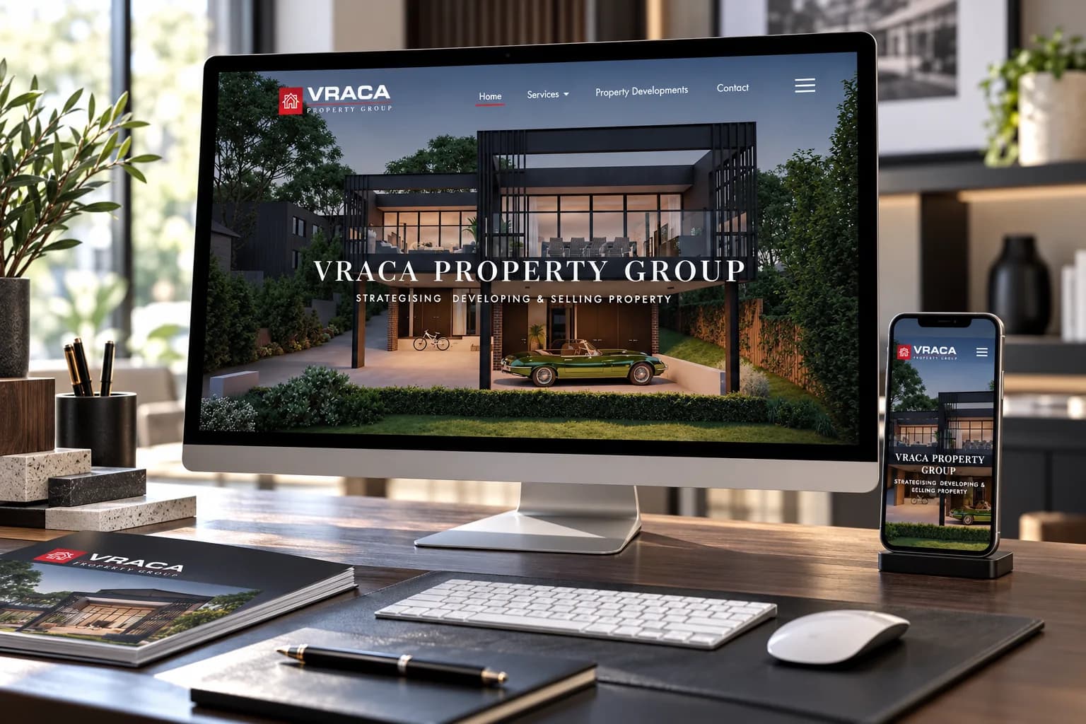 Vraca Property Group website shown on desktop and mobile