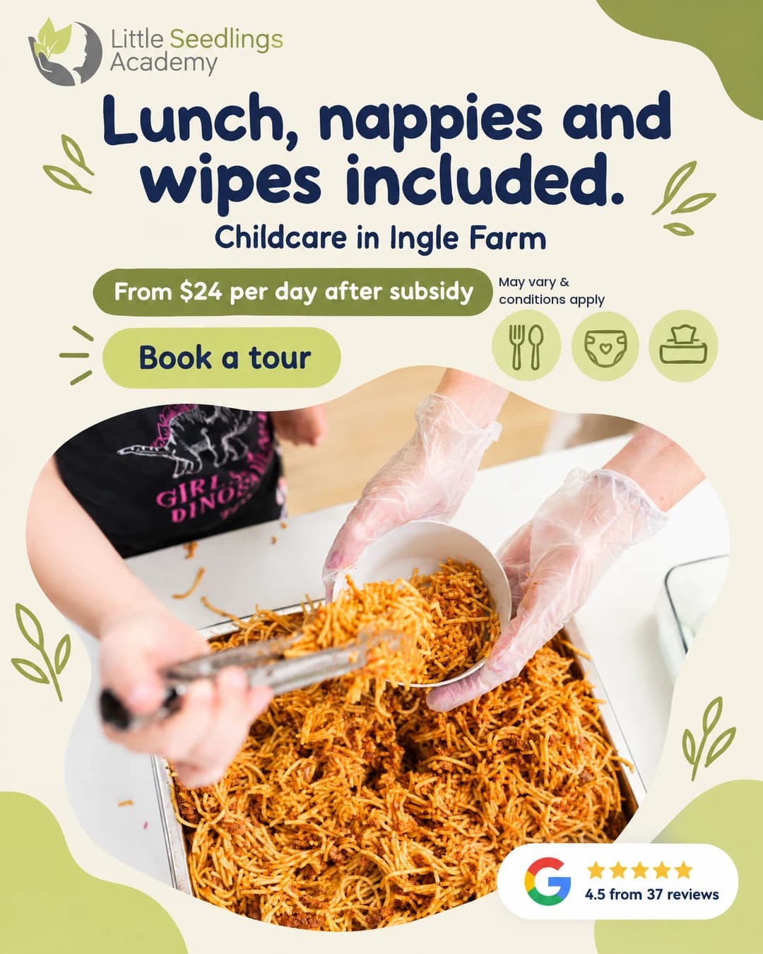Little Seedlings Academy campaign creative 1: Make the everyday value clear.