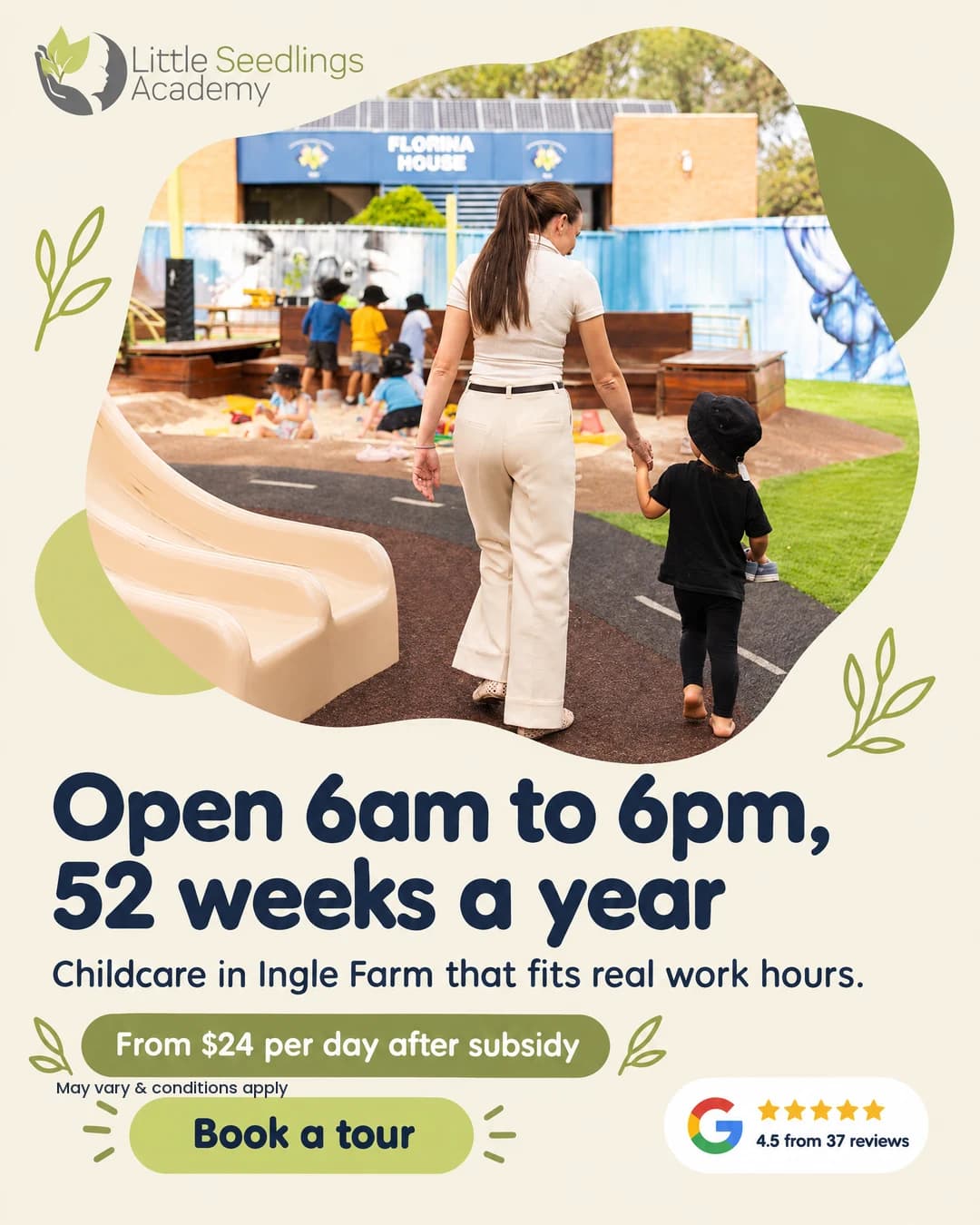 Little Seedlings Academy campaign creative 4: Built around a working parent’s day.