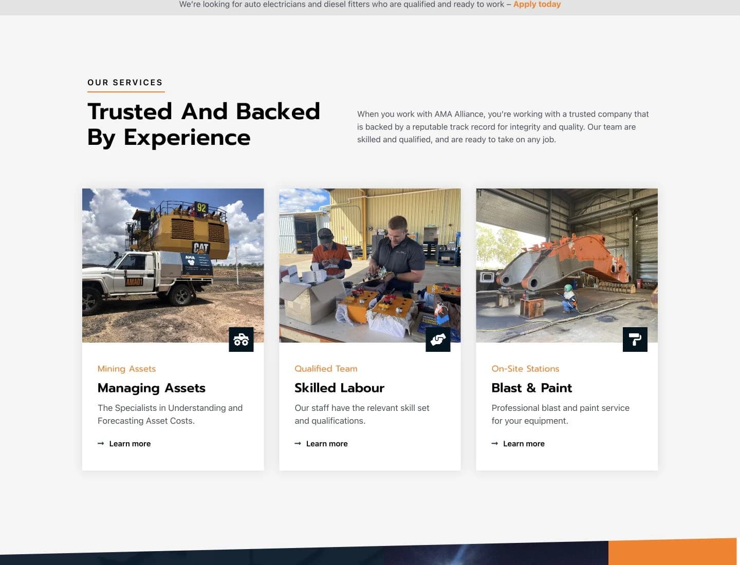 AMA Maintenance Alliance website detail: Show the people and equipment behind the capability.