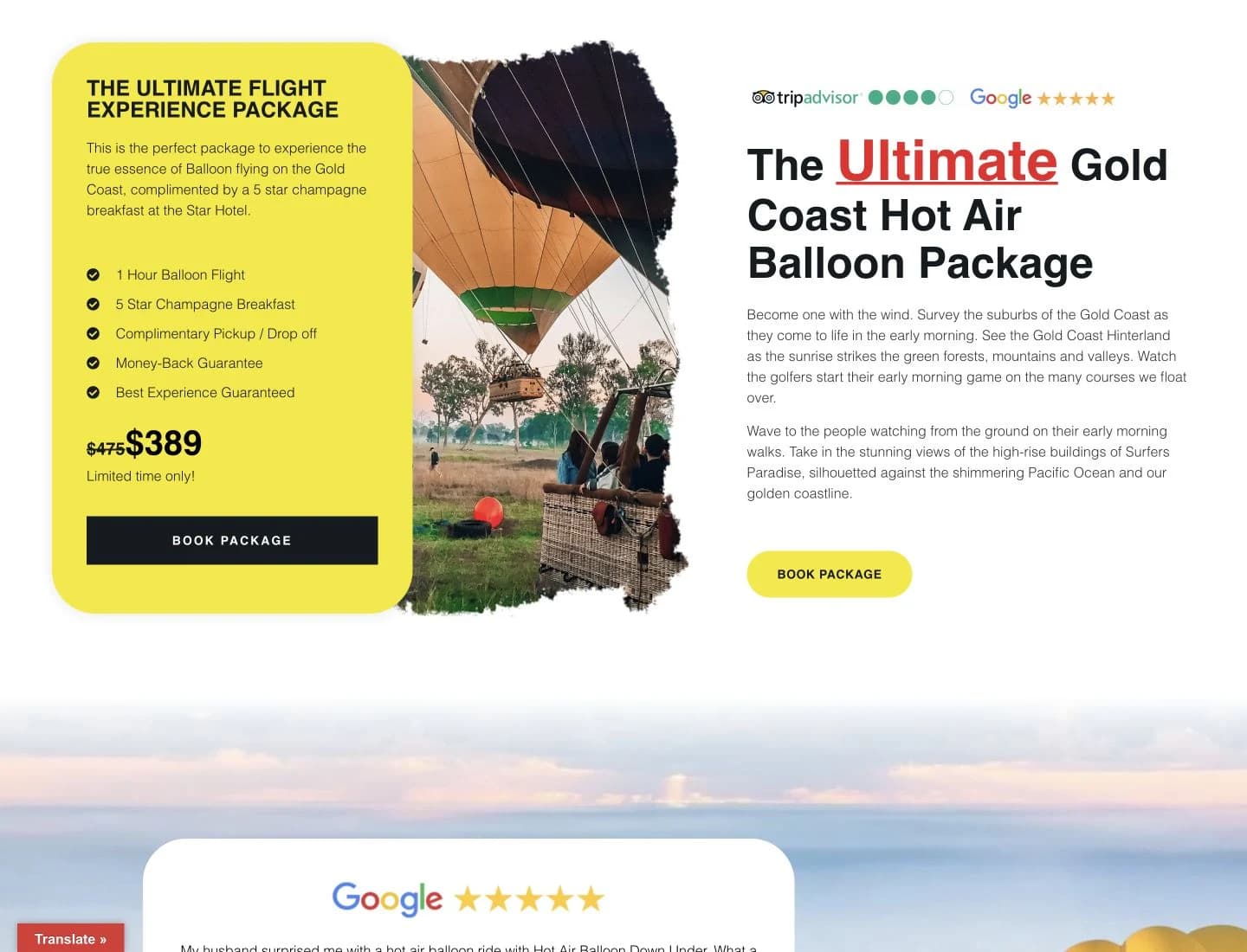 Balloon Down Under website detail: Make the experience worth imagining and easy to book.
