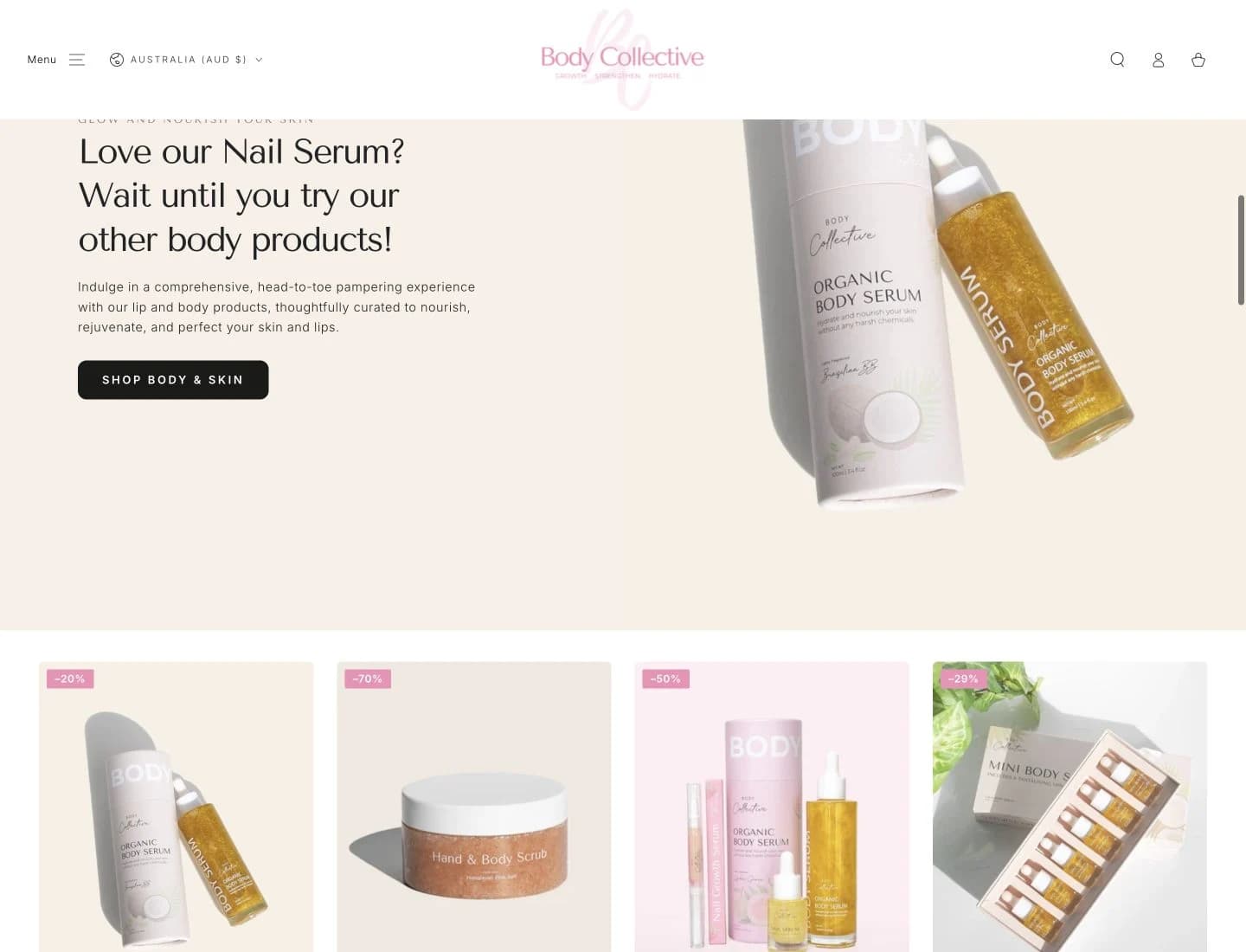 Body Collective website detail: Make the next product easy to discover.