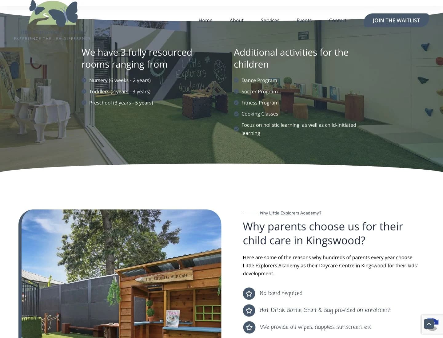 Little Explorers Academy website detail: Make the centre feel familiar before the first tour.