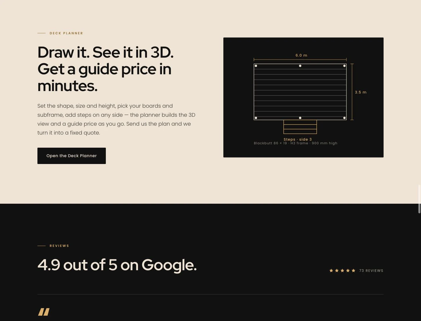 5 Star Decking website detail: Turn an idea into a deck customers can picture.