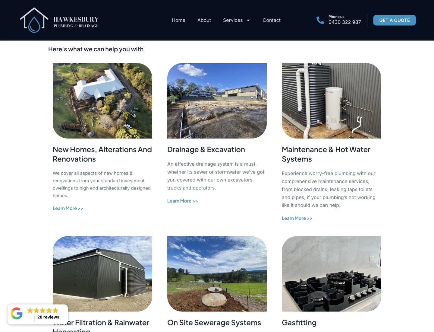 Hawkesbury Plumbing website detail: Match the service to the job that needs doing.