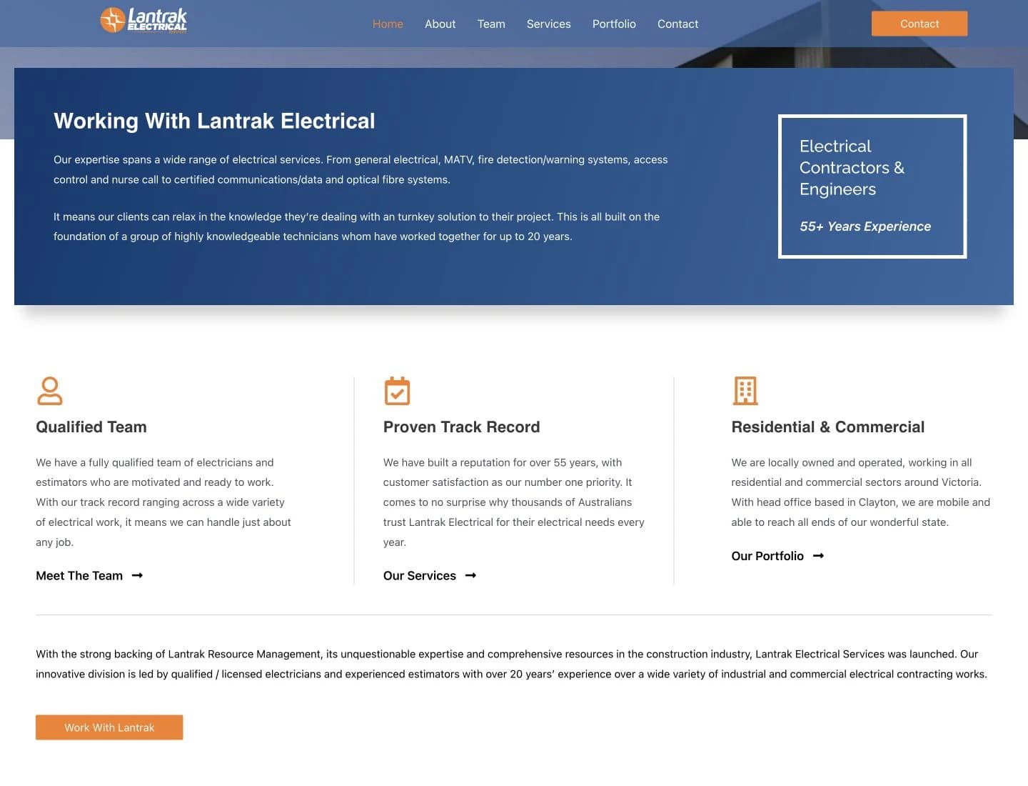 Lantrak Electrical website detail: Make the capability clear before the conversation.