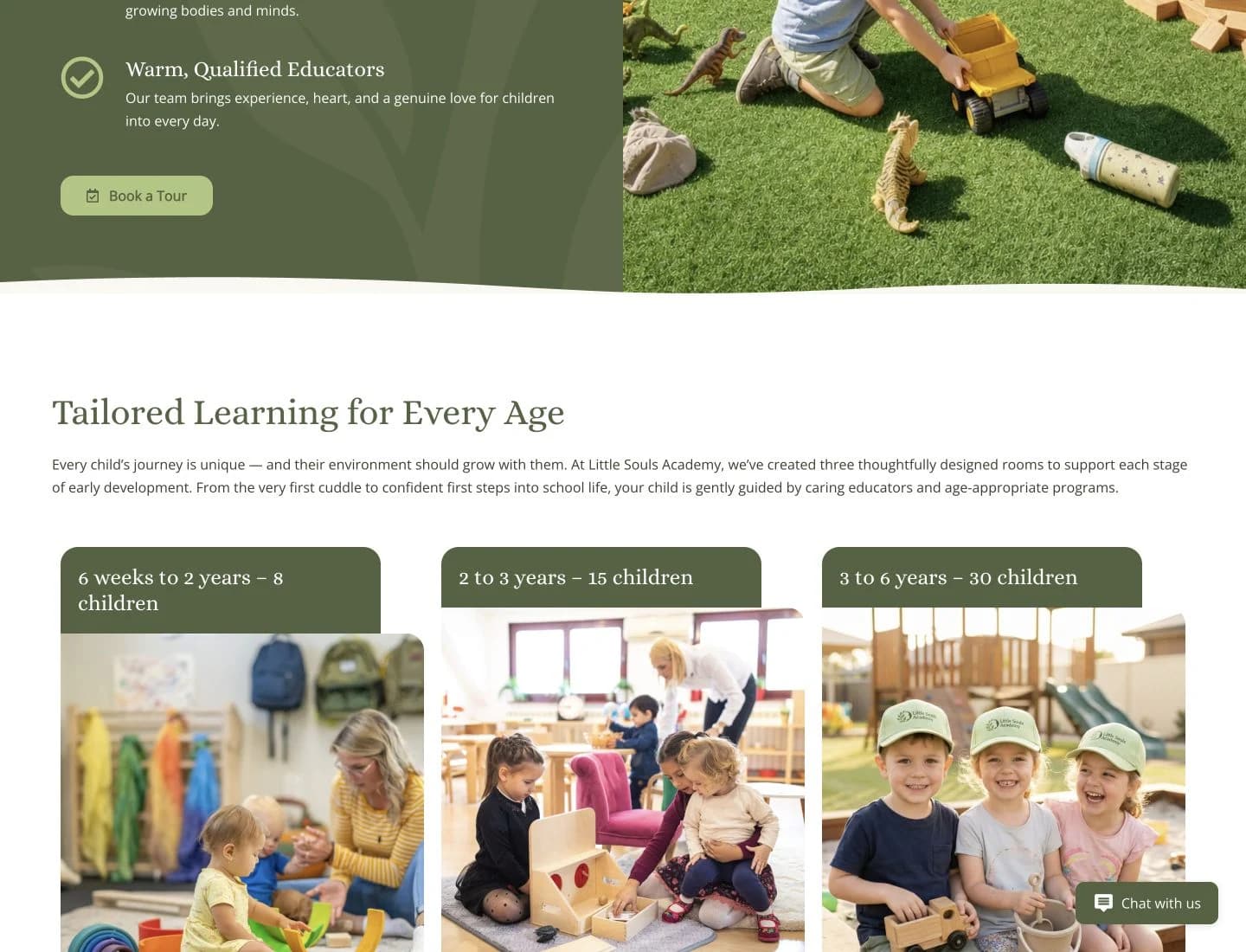Little Souls Academy website detail: Let parents picture their child in the right room.
