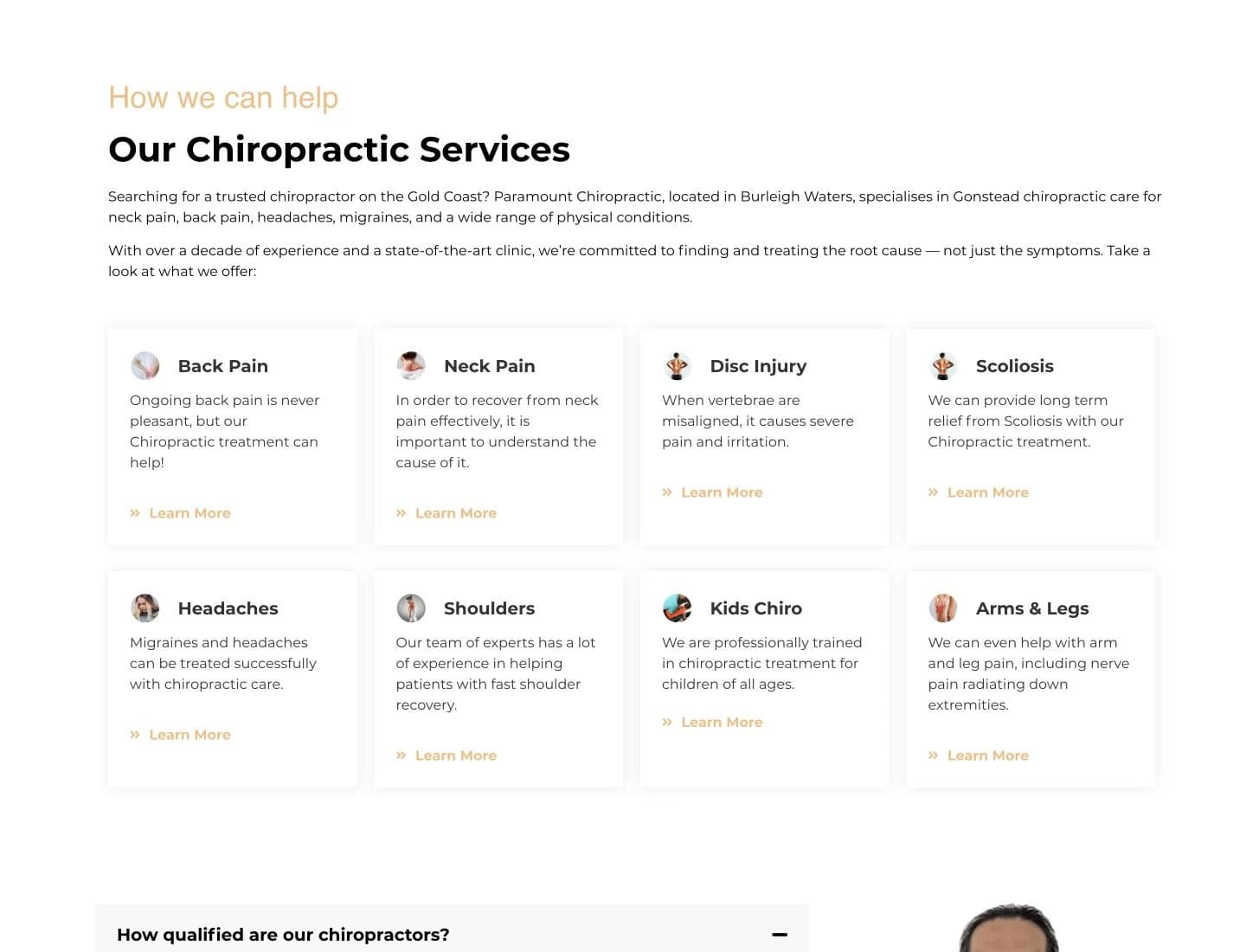 Paramount Chiropractic website detail: Help people find information relevant to their concern.