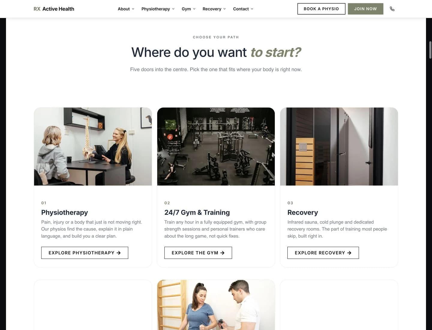 RX Active Health website detail: Help every visitor find their starting point.
