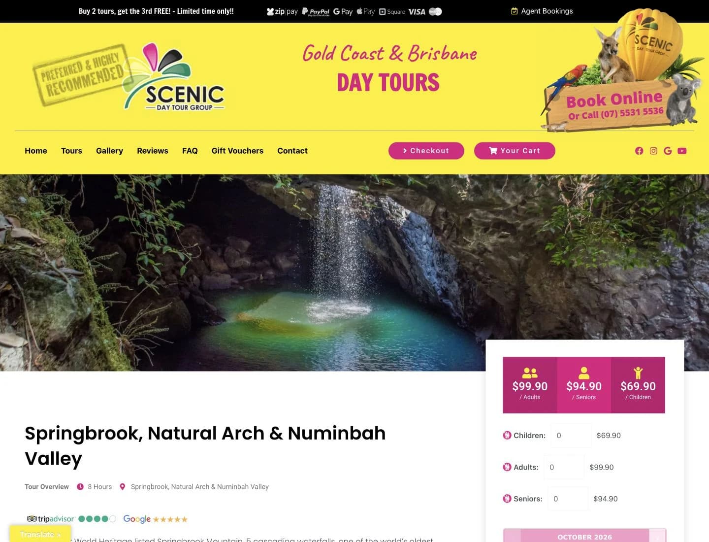 Scenic Day Tour Group website detail: Bring the experience and the booking decision together.