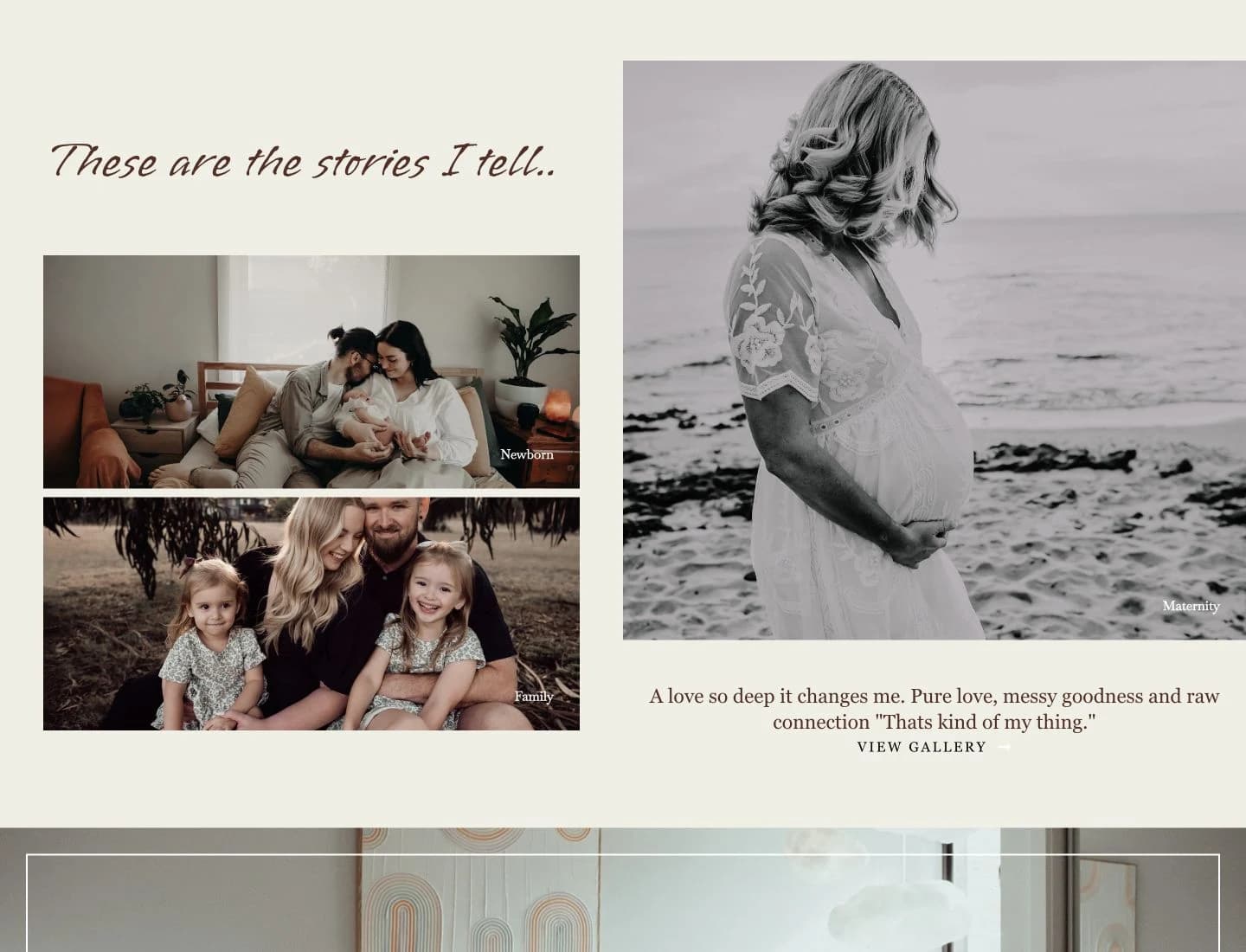 Simone Toorenburg Photography website detail: Let the photography lead the experience.