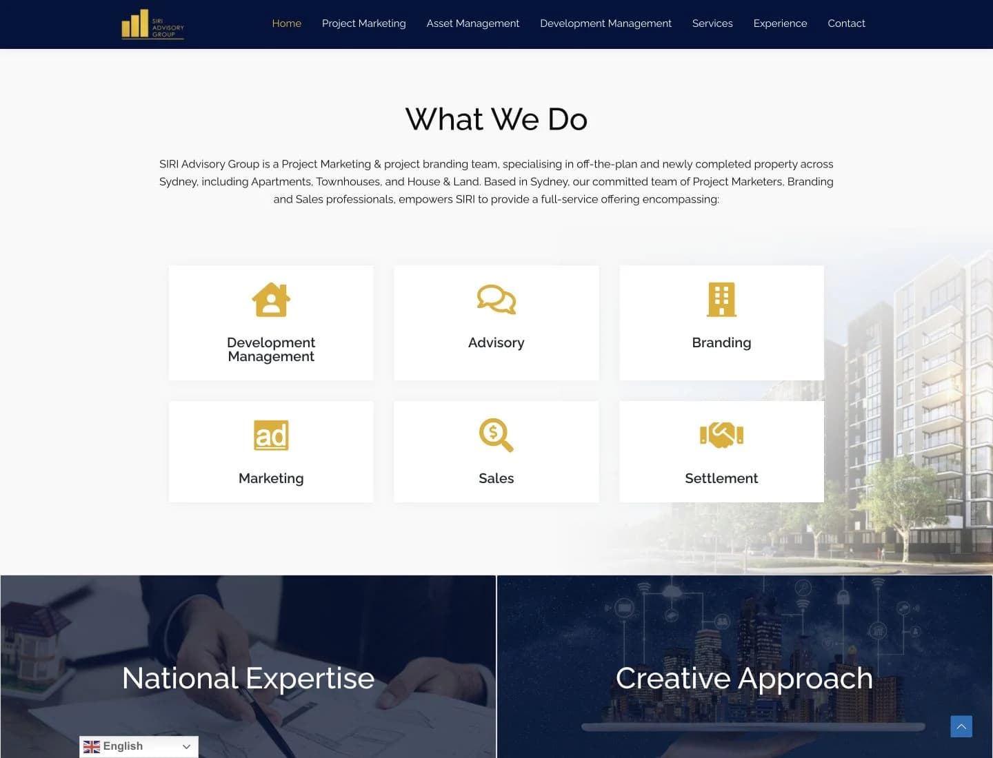 SIRI Advisory Group website detail: Show how the parts of a property project fit together.