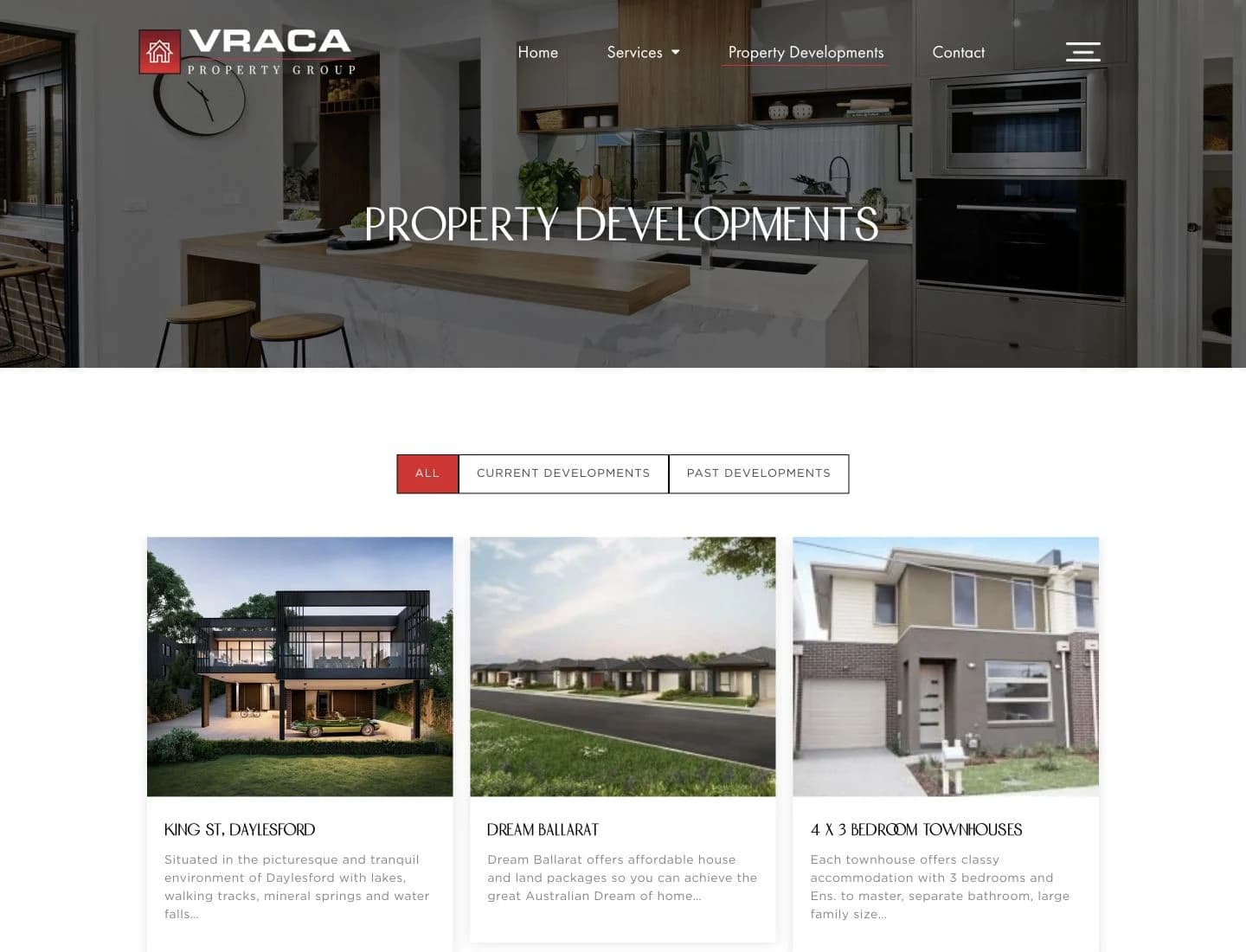 Vraca Property Group website detail: Turn completed work into a browsable portfolio.